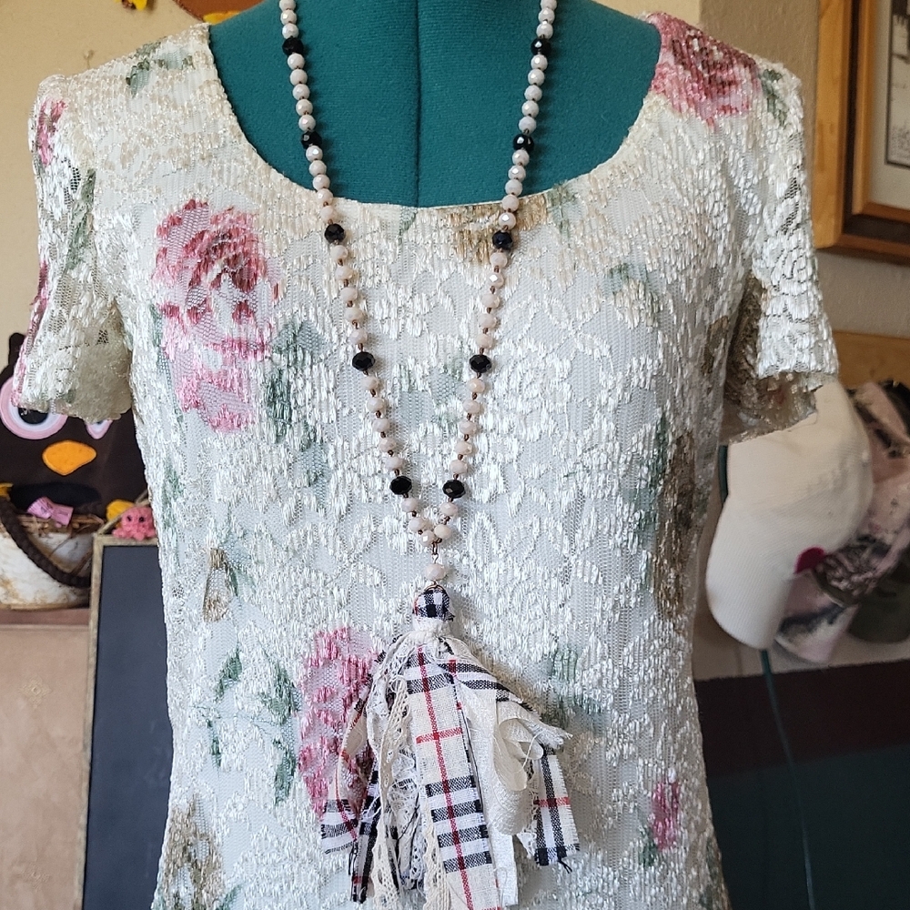 Floral Lace Dress with Tassel Necklace